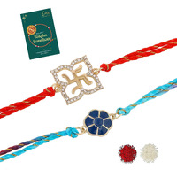 Estele Men's Gold Plated Blistering & Holy Swastika Bracelet With Austrian Crystals And Fancy Silk Thread (Combo Of 2)