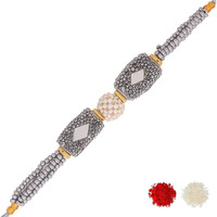 Voylla Silver Beaded And Pearls Rakhi With Roli Chaawal Pack