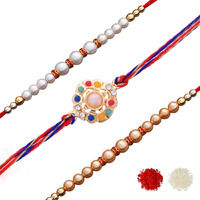 Voylla Set Of 3 Pearl Beads Studded Thread Rakhi
