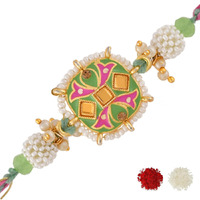 Voylla Enameled Pearl Beads Thread Rakhi With Roli Chawal Pack -Rakhi For Brother