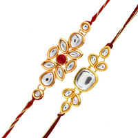 Voylla Kundan Polki Ethnic Studded Thread Rakhi Pack Of 2 With Roli Chawal Pack -Rakhi For Brother