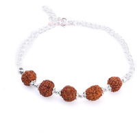 Black Silver Five Rudraksha Pure 925 Sterling Silver Bracelet/Rakhi With Flower Caps For Boys, Girls, Men & Women | Traditional Rakshabandhan Rakhi For Brother & Bhabhi