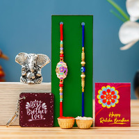 Tonkwalas Ganesha Combo Set | Combo Of 6 (1 Ganesha Idol, 2 Rakhi, 1 Keychain, 1 Roli Chawal Pack, 1 Greeting Card) Rakhi For Brother Best Rakhi Gift For Brother (Sr1-C19-C11)