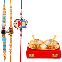 Yalambar Rakhi Gift For Brother & - Rakshabandhan Gift For Bhaiya Bhabhi - Rakhi With Brass Bowl With Velvet Box, Tilak Material & Greeting Card-Yalam-02-310