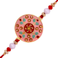 Mahi Pink And Green Meenakari Enamel Crysral Rakhi For Brothers (Ra1100640G)