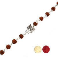 Njels 925 Hallmarked Handmade Dual Wire Silver Rudraksha Rakhi For Brother Bracelet With Extension Chain For Men & Boys (6.0 Mm Natural Beads) (Brown)