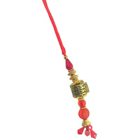 Accessher Mens Traditional Gold Inrticate Lumba Rakhi For Beloved Bhabhi Pack Of 1 & Gifting With Roli Kumkum Packets & Happy Rakshabandhan Card