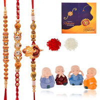 Great Art Rakhi Gifts For Brother Combo Set Rakshabandhan Gift For Brother Monk Buddha Showpiece Gift Hamper 3 Rakhi Set Roli Chawal With Best Wishes Greeting Card For Brother