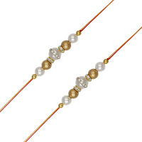 Accessher Mens Traditional Gold & White Plated Stylish Beads Rakhi For Beloved Brother Pack Of 2 With Roli Kumkum Packets And Happy Rakshabandhan Card