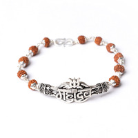 Hem Jewels Pure Silver Rudraksh Rakhi For Brother | Silver Rudaksh Bracelet For Boys And Men | Silver Rakhi With Motif Of Mahadev (Hjrkh-76)