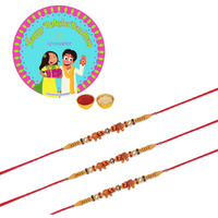 Accessher Traditional Elegant And Stylish Elephant Design Beads Rakhi For Beloved Brother Pack Of 3 Kids Rakhi With Roli Kumkum Packets, And Happy Rakshabandhan Card