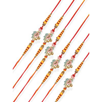 Accessher Designer Peacock Motif Enamel/Meenkari Rakhi For Brother | Rakhi Combo For Brother And Bhabhi - Pack Of 6 With Roli, Rice, Kumkum Packets & Happy Raksha Bandhan Card