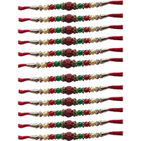 Kartik Designer Rudraksh Rakhi Set/Combo/Pack Of 12 Dora/Rakhi/Dhaga With Roli Chawal Bottles & Greeting Card Pack Of 12