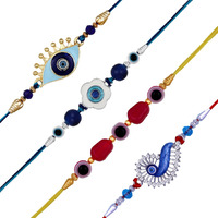 Mahi Combo Of 4 Evil Eye Rakhi's With Meenakari Work And Beads For Bhaiya (Rco1105564M)