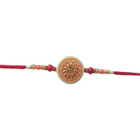 Accessher Traditional Meenakari & Semi Precious Stones Studded Statement Rakhi For Beloved Brother/Gifting With Roli Kumkum Packets & Happy Rakshabandhan Card