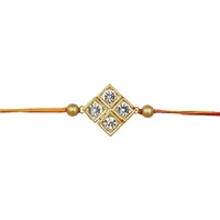 Accessher Mens Traditional Gold Plated Elegant And Stylish Rhinestones Rakhi For Brother Pack Of 1 With Roli Kumkum Packets And Happy Rakshabandhan Card