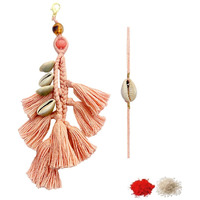 Fure Tasseled Cowrie Shell Lumba/Bag Hanging & Rakhi Set (Pink) For Women & Men