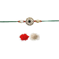Fure Men's Metal Traditional Kundan Green Rakhi For Brother (Roli-Chawal Included)