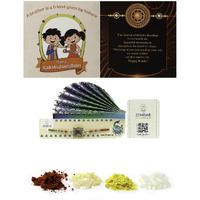Zeneme Rakhi For Bhaiya Radhe Radhe Mor Pankh With Beads Stringed Rakhi For Bhai With Roli Chawal And Raksha Bandhan Greeting Card