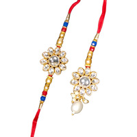 Shagun Bhaiya Bhabhi Stone Rakhi Lumba Combo Set | Designer Adult Couple Pair Rakshabandhan For Bhai Sister | Set Of 2 With Roli Chawal & Greeting Card