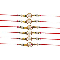 Untouched Set Of 6 Traditional Handmade Rudraksh With Pearl Designer Rakhi For Bhaiya Perfect Rakhi For Brothers On Rakshabandhan Celebration (Round)