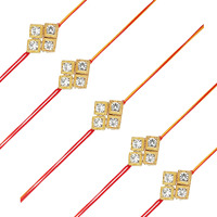 Accessher Mens Traditional Gold Plated Elegant And Stylish Rhinestones Rakhi For Beloved Brother Pack Of 5 With Roli Kumkum Packets And Happy Rakshabandhan Card