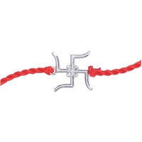 Ananth Jewels Men's Cotton 92.5 Sterling Silver Rakhi Bracelet For Brother (Red)