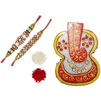 Purpledip Rakhi Gift Hamper For Brother: Dhoti Ganesha Marble Chopra, 2 Bhai Rakshabandhan Bracelets, Roli Chawal Tika (Rakhi4E)