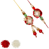 Aheli Bhaiya Bhabhi With Ad Pearl Lumba Rakhi With Roli Chawal Tilak For Men & Women (Golden) (Rl21986)
