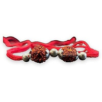 Sj Shubham Jewellers 925 Sterling Silver Rakhi For Brother Rudraksha Rakhi Bracelet Raksha Bandhan Pure Cotton For Men, Boys, Kids Rakhi With Roli Chawal (Rudraksha 2 Beads)
