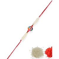 Accessher Traditional Multicolor Pearl Rakhi For Brother Pack Of 1 With Roli Kumkum Packets & Happy Rakshabandhan Card