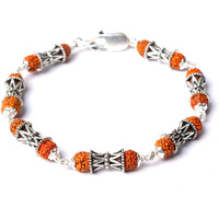 Hem Jewels Pure Silver Rudraksh Rakhi For Brother | Silver Rudaksh Bracelet For Boys And Men | Silver Rakhi With Intricate Damru Beads (Hjrkh-63)