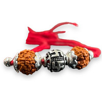 Sj Shubham Jewellers 925 Sterling Silver Rakhi For Brother Rudraksha Rakhi Bracelet Raksha Bandhan Pure Cotton For Men, Boys, Kids Rakhi With Roli Chawal (Rudraksh Sathiya)