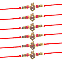 Siddhi Art Jewellery Handmade Designer Gold Moti Rakhi Set For Bhaiya, Brothers - Pack Of 6