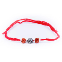 Hem Jewels 925 Pure Silver Rakhi For Brother With Cotton Thread And Original Rudraksha | Silver Thread Rakhi For Men | Free Size | Design Style - Celestial Om Bead (Hrkh-D7)