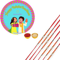 Accessher Mens Presents: Celebrate With Style - Pack Of 6 Traditional & Stylish Orange Beads Rakhi For Brother, Complete With Roli, Kumkum, Rice & Card