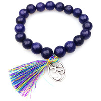 Young & Forever Gift D'Vine Blue Agate Healing Beads Yoga Reiki Silver Om Charm Natural Stone Unisex Spiritual Energy Strand Rakhi Bracelet For Men/Women/Boys/Girls