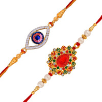 Mahi Combo Of Classic Designer And Evil Eye Rakhis For Meena Work And Crystals For Bhai (Rco1105416G)