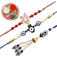Alaukik Handmade Evil Eye Bhaiya Bhabhi Rakhi With Kids Rakhi|Lumba Rakhi For Bhabhi|Rakhi For Brother|Couple Rakhi Set| With Decorative Thali/Roli And Chawal