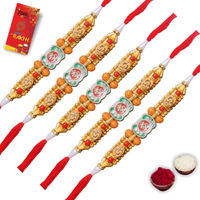 Case Creation Raksha Bandhan Rakhi Set Of 5 And Roli Chawal Pack Unisex Single Line Om With Natural Rudraksha Rakhi For Bhaiya/Bro/Brother/Men - Pack Of 5
