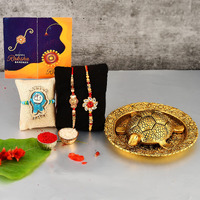 Yalambar Rakhi Gift For Brother With Rakhi Gift Combo For Brother Best Gift For Bhaiya Bhabhi + Metal Tortoise Vastu Showpiece + Rakhi Set Of-3 +Roli Chawal + Free Rakhi Card-Yal-022-23