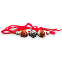 Sj Shubham Jewellers 925 Sterling Silver Rakhi For Brother Rudraksha Rakhi Bracelet Raksha Bandhan Pure Cotton For Men, Boys, Kids Rakhi With Roli Chawal (Rudraksha Om)