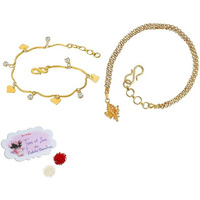Jfl Unisex Adult - Jewellery For Less Combo Of One Gram Gold Plated Ganesha & Heart Design Adjustable Rakhi Bracelet For Bhaiya Bhabhi Couple,Valentine