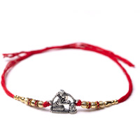 Hem Jewels Pure Silver Rakhi For Brother With Silver Motif And Cotton Thread | Silver Thread Rakhi For Men | Free Size | Design Style - Ganesh Shivling (Hrkh-D9)