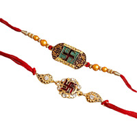 Wisezag Rakhi For Brother Combo Set Double Sathiya Designer Rakhi For Brother With Roli Chawal And Raksha Bandhan Gift Bhai Or Bhaiya For Raksha Bandhan (Pack Of 2)