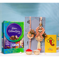Craftvatika Rakhi Chocolate Gift Combo For Brother And Bhabhi Couple Rakhi For Bhaiya Bhabhi With Celebration Chocolate Gift Hamper, Thread Kundan Lumba Pair Couple