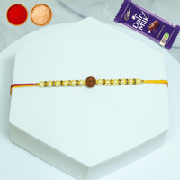 Canton Rudraksha Rakhi Gift For Brother With Chocolate - Designer Rakhi For Brother With Cadbury Gift Hamper Pack, Roli Kumkum & Greeting Card (Design-2, 1 Rakhi + Cadbury)