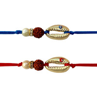 Fure Combo Of Blue & Red Cowrie Shell Rakhis For Brother (Roli-Chawal Included)