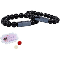 Jfl Unisex Adult - Jewellery For Less Combo Of Black Beaded With Gun Metal Bead Handmade Stretchable Bracelet Rakhi For Couple,Valentine