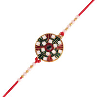 I Jewels Mens Gold Plated Ethnic Kundan Meena Work Rakhi With Roli Chawal & Rakshabandhan Card For Bro/Brother/Bhai (R003)